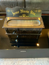 Antique-Style Hand Crank Cylinder Music Box, Pinned Drum, Black/Gold Text picture