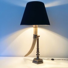 Rare Original 1975 Chapman Faux Horn Brass Table Lamp with Black Shade EUC picture