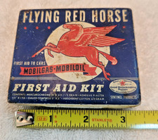 Vintage 1930's Mobil Oil Tin First Aid Kit Pegasus Mobilgas Mobiloil Advertising picture