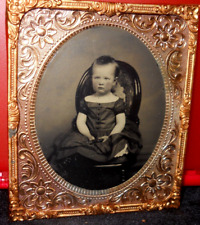 1/6th Size Tintype of ID'd boy in brass mat/frame picture