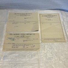 Rare & Vintage (3) Des Monies Stove Repair Co. Iowa Receipts 1922, 1925, & 1932 picture