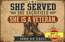 Retro Female Veteran Armed Forces Military Hero Pride Metal Tin Sign Decor picture