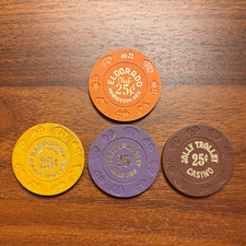 El Dorado Rendezvous Jolly Trolley Jerry’s Nugget 25¢ Casino Chip Lot Las Vegas picture