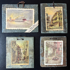Antique New Orleans 1800s Slate Roofing Tile Lot – Vintage Decoupaged Wall Art picture