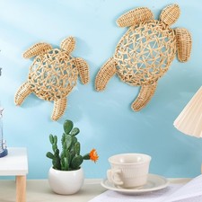 Yousoontic 2 Pcs Semi Stereo Sea Turtle Beach Theme Decor Wicker Coastal Boho... picture
