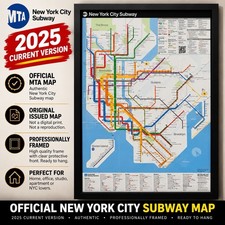 New 2025 Official MTA NYC Subway Map — Original Framed 24x34 picture
