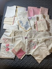 +40 Lot Vintage Linens Embroidery Crochet Lace Trim Cutter Craft Cotton Linens picture