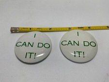 Vintage 1970s Chicago Public Schools I CAN DO IT Pinback Buttons Set of 2 Green picture