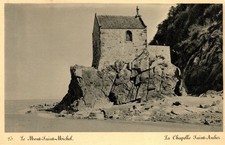 VINTAGE POSTCARD THE SAINT AUBERT CHAPEL ON THE BEACH AT MOUNT ST MICHEL FRANCE picture