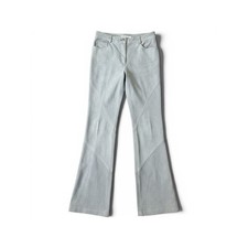 Escada Blue Suede Flare Pants Diagonal Seam Trousers Size 36 Made in Germany picture