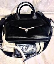 BOTKIER NY VIVI ANGLED SATCHEL/SHOULDER BAG BLACK PEBBLE LEATHER, LARGE NEW picture