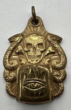 Vintage 1930s / 1940s Voodoo Eye Pendant Premium Robbins Co Skull Snake Fob picture