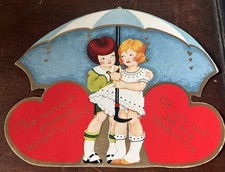 Vintage Valentines Day Card Little Girls Umbrella Love picture