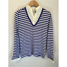 Akris Punto Striped V‑Neck Knit Top with Removeable Collar picture