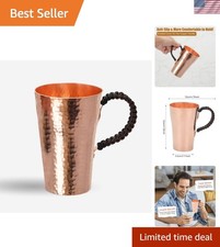 Pure Copper Cup, 13 oz Hammered Copper Moscow Mule Mug with Handle, Handcraft... picture