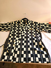 Gianni Valentino Womens M Black White Check Tie Robe & Pajama Pants Set V-Neck picture