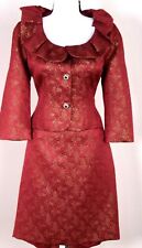 ST.JOHN Womens Suit Red Metallic Gold Shimmer Rhinestone Jacket & Skirt Sz 8 picture