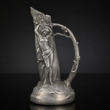Antique Art Nouveau W Hering Ettlinger Freres Pewter Figural Ewer Paris c1910 picture