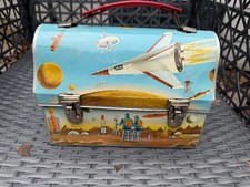 1960 Thermos Astro Space Dome Metal Lunch Box Astronaut Rockets Atomic Rare picture