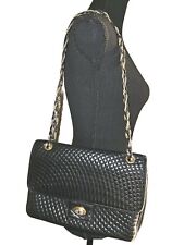 BALLY Chain Shoulder Bag Quilted Leather Black Gold Hardware turn lock Vintage  picture