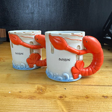 Vintage 1987 Nanco Boston Lobster Handle Mug Set of 2 Nancy Sales Co Ceramic Vtg picture