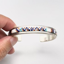 Vintage Native Alan Wallace Multi Stone Inlay Silver Bracelet Cuff Small 6.125