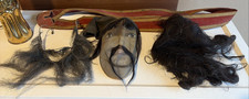 Antique Odd Fellows Ceremonial Mask Hand Painted Wire Mesh C. 1900 Wig Mustache picture