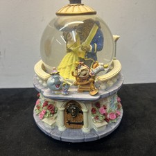 Vtg Rare Disney Beauty And The Beast Large Musical Snow Globe Music Box picture