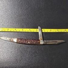 Vintage Kutmaster Utica NY USA 3-Blade Folding Pocket Knife Brown Jigged Bone picture