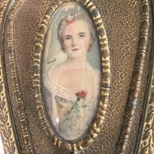 Antique 1920s Apollo Studios Ormolu Hair Brush Gilt Bronze Bubble Glass Portrait picture