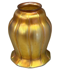 Antique Signed QUEZAL Gold Aurene Art Glass Lamp Shade #4 picture