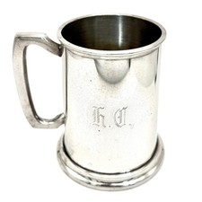 Vintage Pewter Tankard Mug Monogrammed 