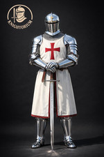 Wearable White Templar Knight Armor - Full Body Medieval Crusader Steel Armor picture