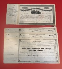 1882 NY PITTSBURGH & CHICAGO CONSTRUCTION BOND & 3 UNISSUED 188_ STOCKS 293-295 picture