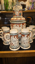 JFB German 1L Lidded Ceramic Beer Stein w/ Pewter Lid, Figural Embossed picture