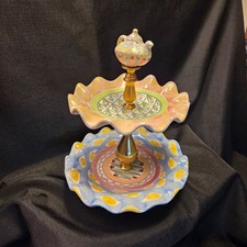 Mackenzie-Childs Ceramic 2 Tier Dessert Sweet Stand Mint Condition picture