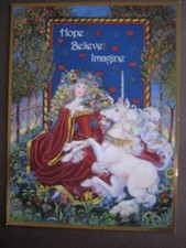 UNUSED vintage greeting card Pamela Silin-Palmer ENCOURAGEMENT Lady & Unicorn picture
