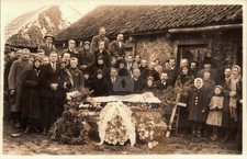Post Mortem Funeral Man Open Casket Somber Villagers RPPC Photo Postcard COPY picture
