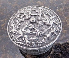 Vintage 1992 Heritage Pewter Cherub Flower Detailed Design Miniature Trinket Box picture