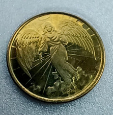 Gold Plated Christian Angel Medal/Token Coin with Halo & Wings, Front/Back picture