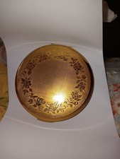 Vintage 1960's Stratton Powder Compact Gold Floral Unused Signed Velvet Pouch picture