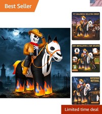 Durable 7FT Halloween Skeleton Cowboy Riding a LED Horse for Outdoor Festivities picture