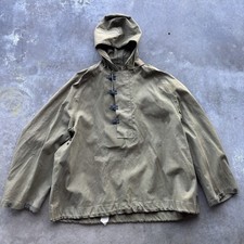 Vintage 1940s WW2 US Navy Foul Weather Smock Hooded Jacket Sz L Clasp Gunner picture