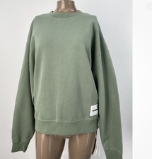 Jil Sander Womens Sweatshirt Dark Sage Green Size M Logo Patch Cotton Crewneck picture