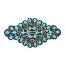 c1950's Large Zuni sterling silver turquoise channel inlay pin/brooch picture
