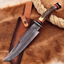 Custom Handmade Carbon Steel Hunting Bowie Knife – Stag Horn Handle With Sheath  picture