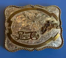 Vintage Pepsi-Cola RODEO BELT BUCKLE- STAMPED STERLING FRONT picture