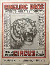 1917 RINGLING BROS WARREN TIGER CINDERELLA WORLD'S GREATEST SHOWS HANDBILL FLYER picture