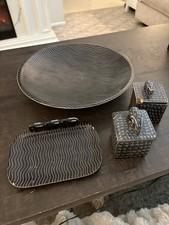 Vintage 1987 Kenya African Soapstone Elephant Boxes Bowl Tray 4 Pc Set picture