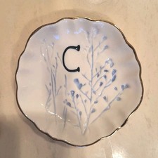 ANTHROPOLOGIE Initial C  Porcelain Blue Willow Floral Gold Rim 4